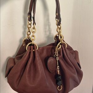 Juicy Couture LEATHER Brown Shoulder Bag with Brass Accents